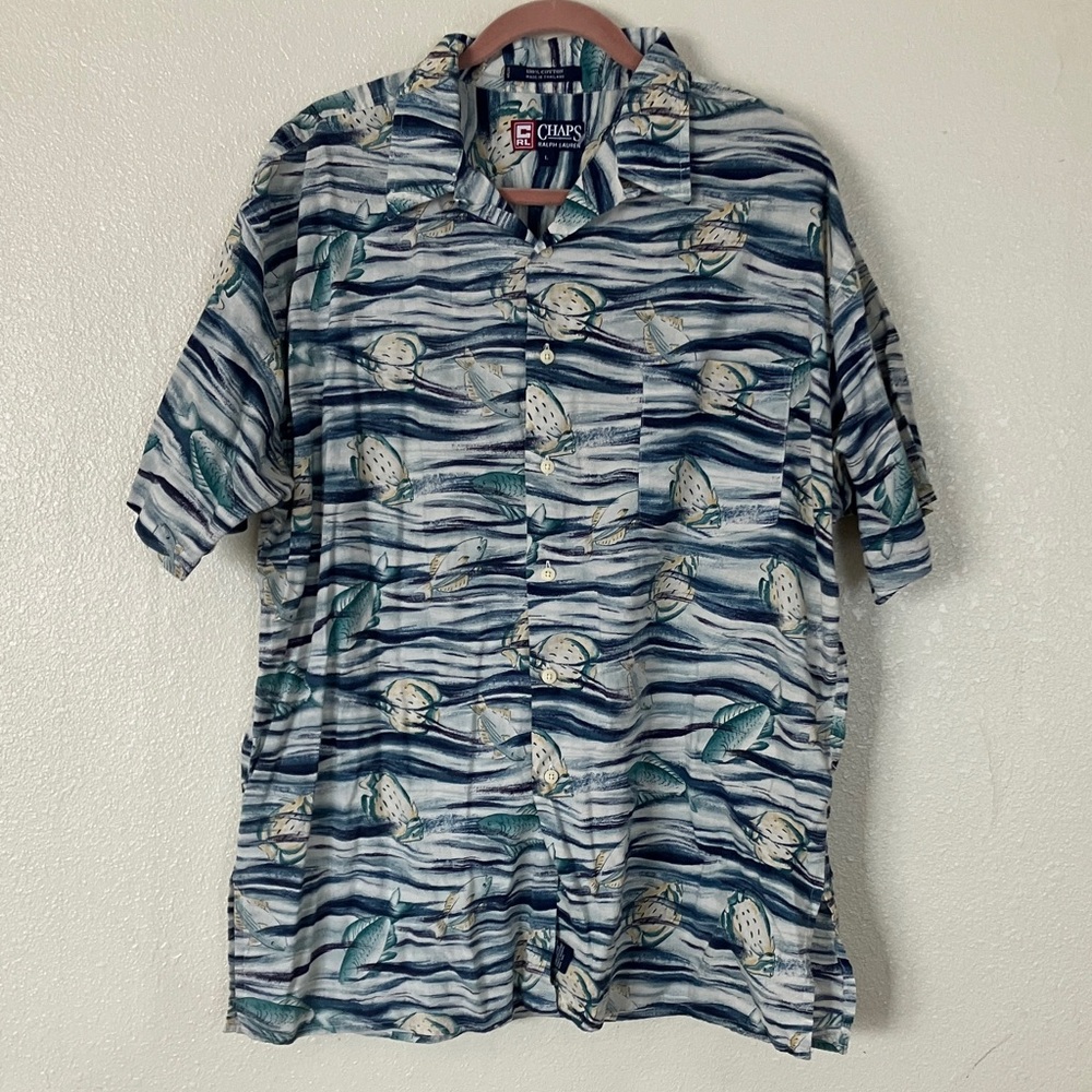 Chaps Ralph Lauren Fish Print Button Down Shirt, L